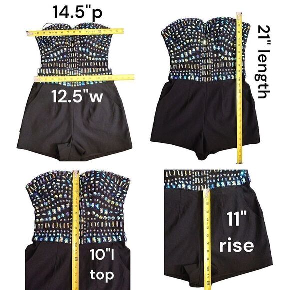 GUESS Black Jewel Embellished Strapless Festie Stretch Romper Shorts Size 2 - Picture 15 of 15